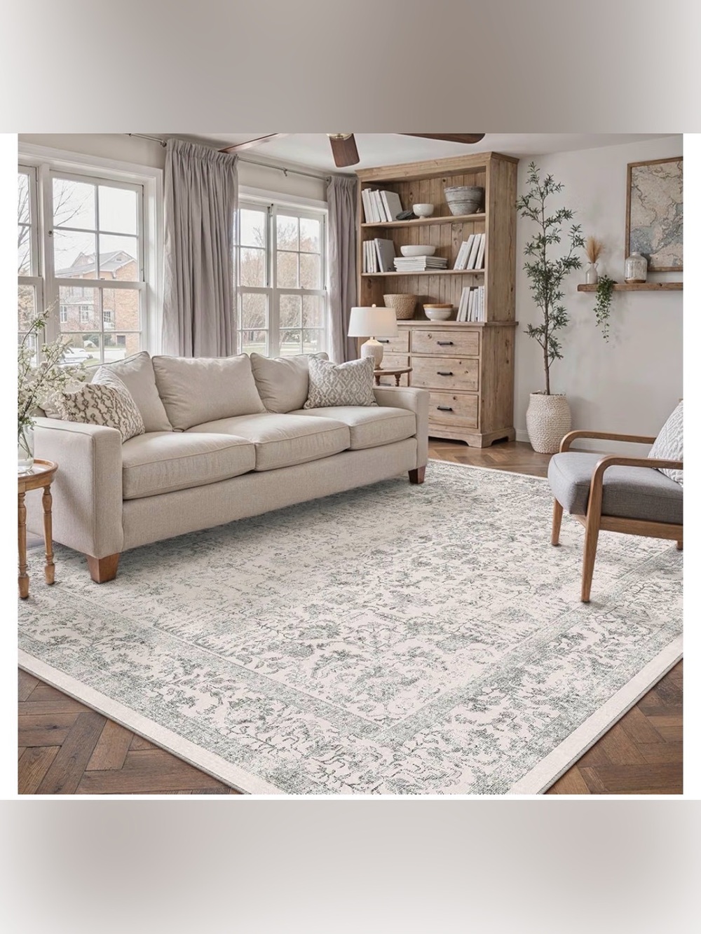 5x8 Washable Grey Vintage Area Rug